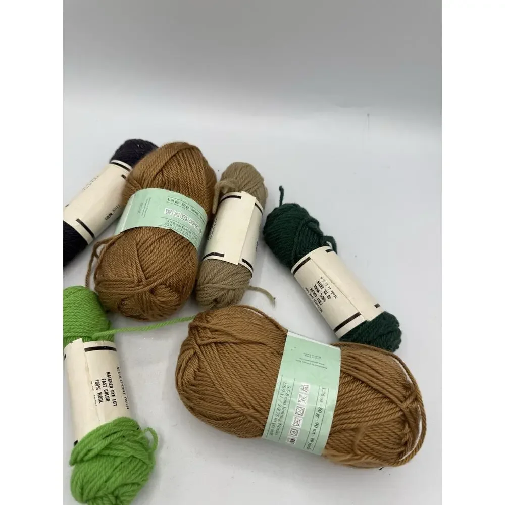 Lot of 7 Skeins Needlepoint Yarn Wool Blend & Polyester Mixed Colors